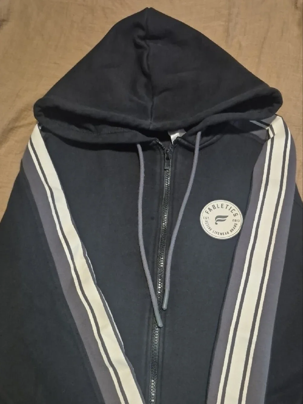Fabletics Black Zip-Front Hoodie with White Brand Tag